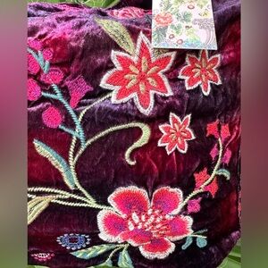 Johnny Was Floral Embroidered Velvet Tote - Burgundy and Multicolor
